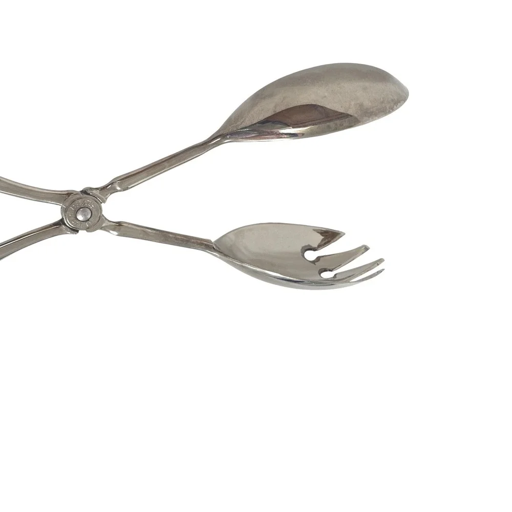 Vintage Plated‎ Silver Salad Serving Tongs Scissor Style Spoon Fork 10